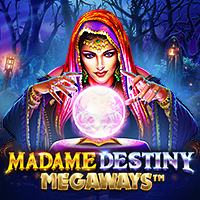 Madame Destiny Megawaysメイン画面 - 6x7リール、予言者と水晶玉が特徴の神秘的メガウェイズスロット