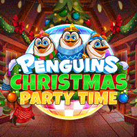 Penguins Christmas Party Timeメイン画面 - 5x3リール、クリスマスペンギンとバルーンが特徴の25ラインスロット