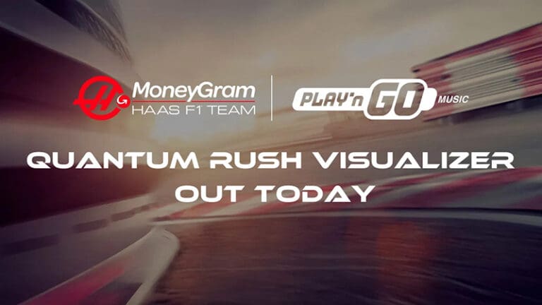 Playn GO Music x MoneyGram Haas F1 Team collaboration announcement featuring Quantum Rush Visualizer launch