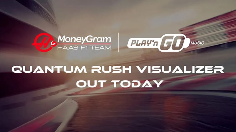 Playn GO Music x MoneyGram Haas F1 Team collaboration announcement featuring Quantum Rush Visualizer launch