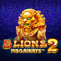 5 Lions Megaways 2メイン画面 - 6x8リール、黄金ライオンと東洋の動物が特徴のメガウェイズスロット