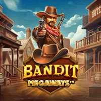 Bandit Megawaysメイン画面 - 6x7リール、西部のギャングとダイナマイトマルチプライヤーが特徴のメガウェイズスロット