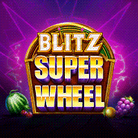 Blitz Super Wheelメイン画面 - 5x3リール、電光ホイールとランダム賞が特徴の超パワースロット