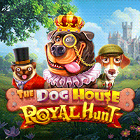 The Dog House – Royal Huntメイン画面 - 5x3リール、犬のキャラクターとマルチプライヤーが特徴の王室テーマスロット